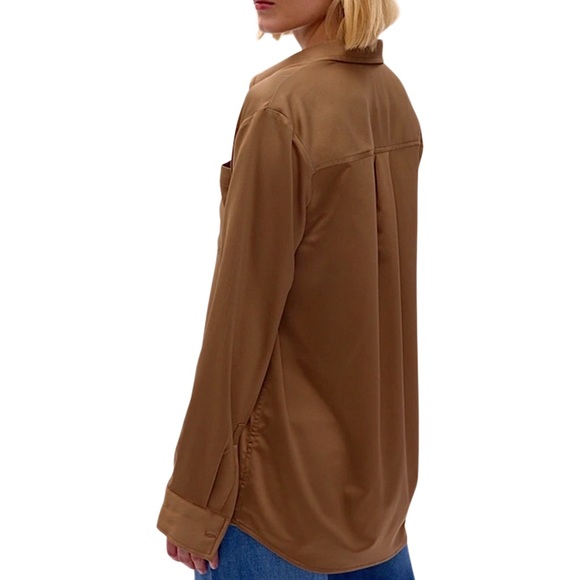 NWT* GAP Satin Button Down Blouse in Cozy Brown - Picture 3 of 7